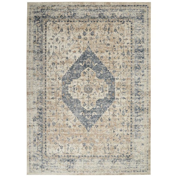 Kathy Ireland Home Malta Ivory/Blue 8 ft. x 11 ft. Traditional Area Rug