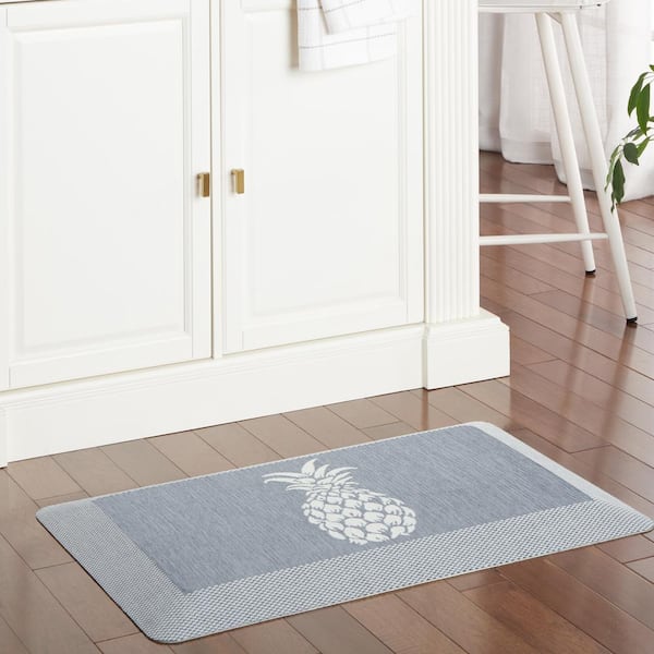 Aloha Modern Pineapple Blue 19.6 in. x 39 in. Anti-Fatigue Kitchen Mat