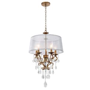 18 in. 5-Light Antique Brass Crystal Chandelier with Fabric Shade