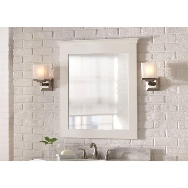 Home Decorators Collection 30 in. W x 34 in. H Rectangular Wood Framed  Bathroom Vanity Mirror in Classic White