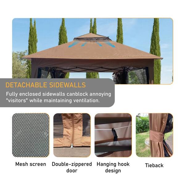 11 ft. x 11 ft. Outdoor Brown Pop Up Gazebo Canopy with Removable