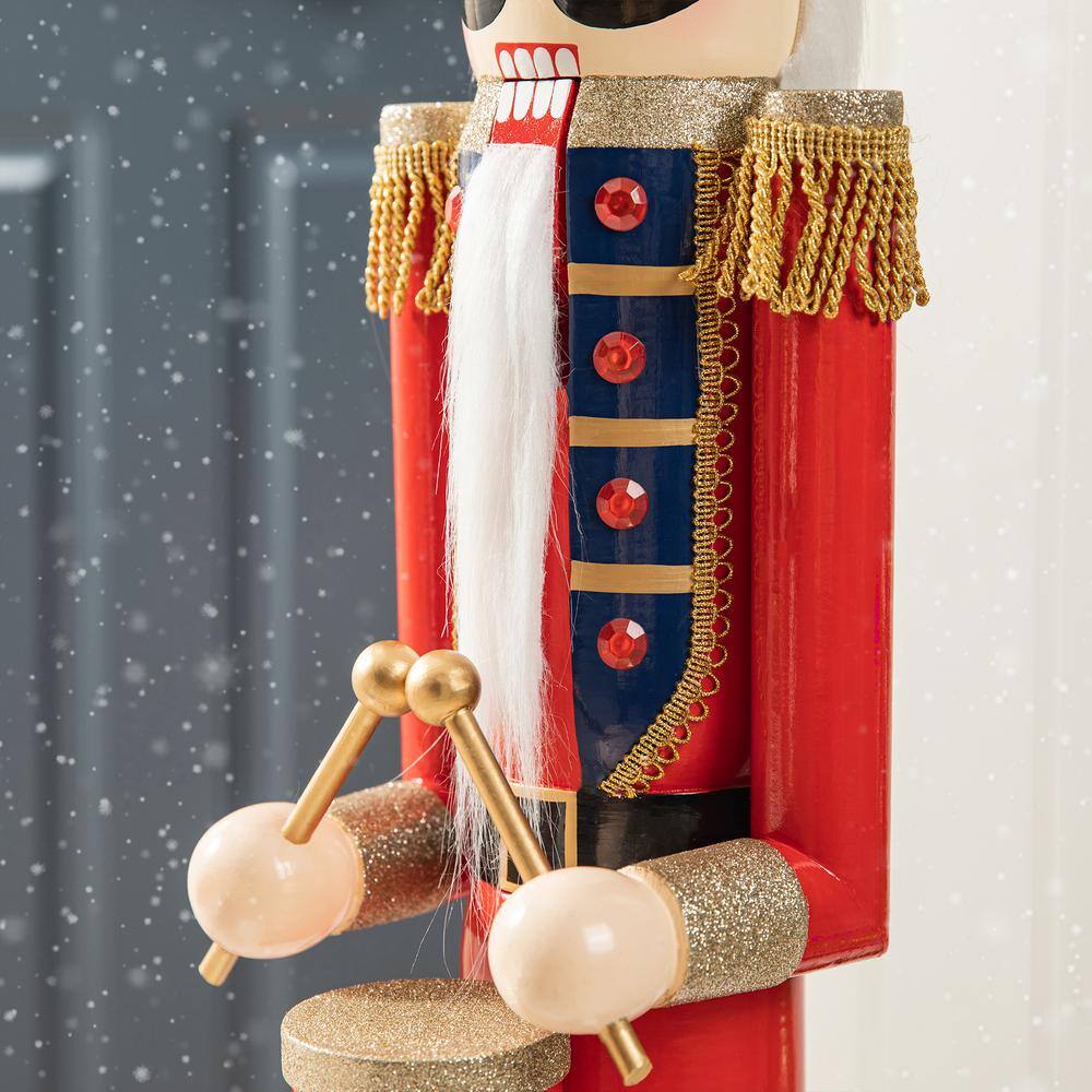 42" Red Green Gold Wooden Christmas Nutcracker with Felt Hat