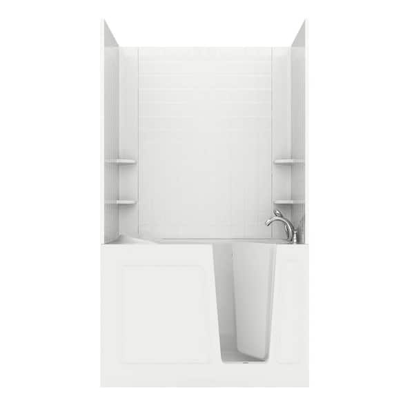 Universal Tubs Rampart 4.5 ft. Walk-in Whirlpool and Air Bathtub with 4 in. Tile Easy Up Adhesive Wall Surround in White