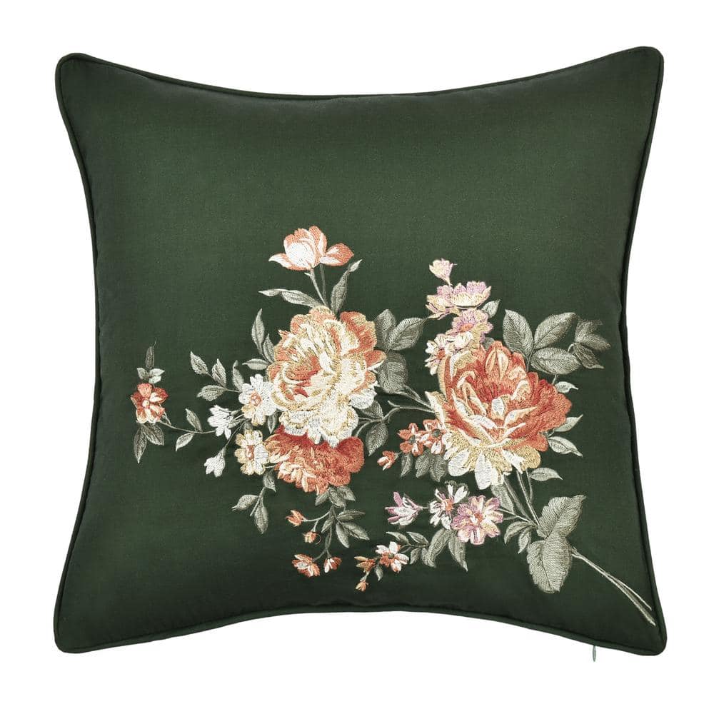 Brianna Forest Cotton Floral 18 in. Square Decorative Throw Pillow 18 in. L