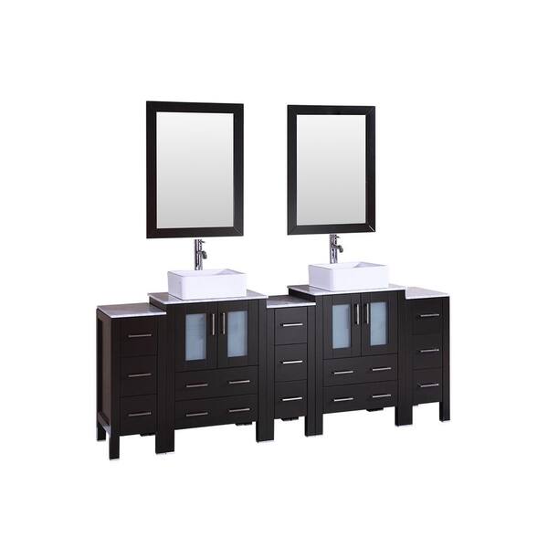 Bosconi 84 in. W Double Bath Vanity with Carrara Marble Vanity Top in Gray with White Basin and Mirror