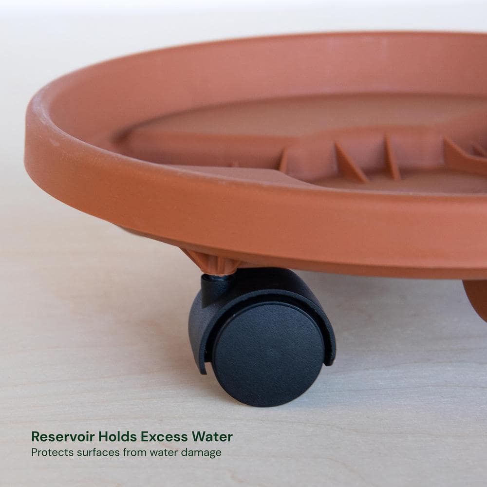 Terra Cotta Round Plant Caddy with Wheels, 14-inch