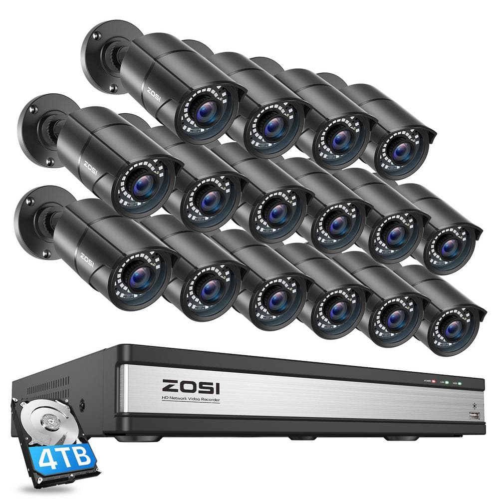 ZOSI 5MP Wired 4K 16-Channel POE 4TB NVR Surveillance System with 16 x ...