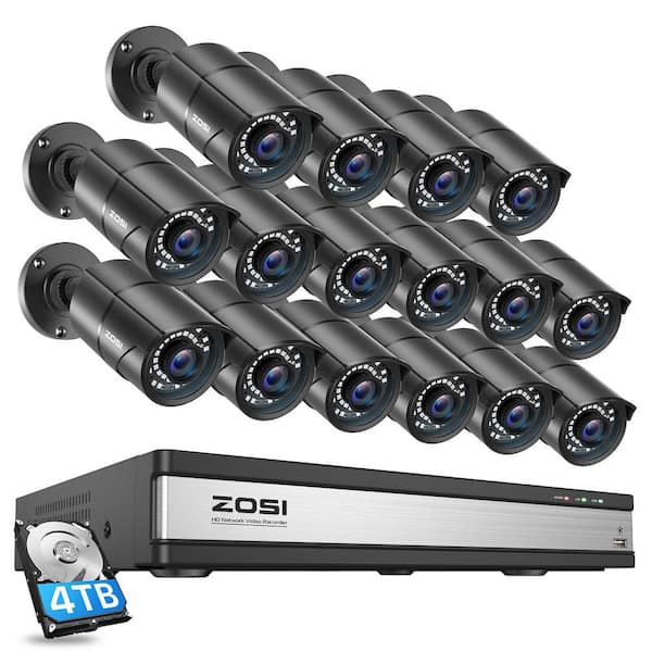 ZOSI 5MP Wired 4K 16-Channel POE 4TB NVR Surveillance System with 16 x Bullet Outdoor IP Cameras, 120ft Night Vision