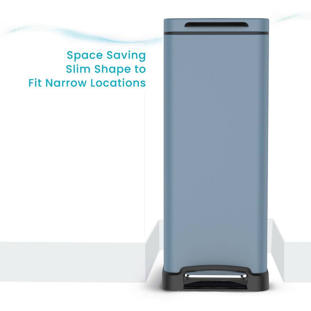 Matte Blue Stainless Steel 12 Gallon Step Trash Can