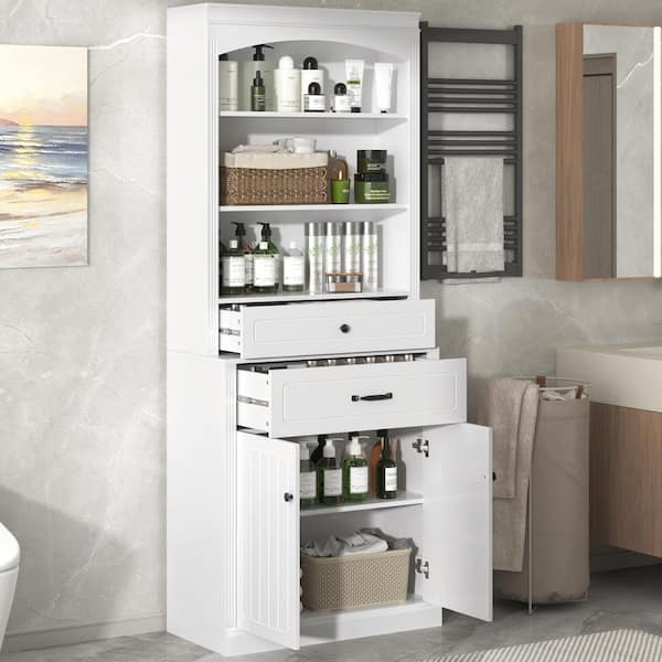 Harper & Bright Designs White 78.7 in. Accent Storage Cabinet with 2 Doors Drawers Adjustable Shelf