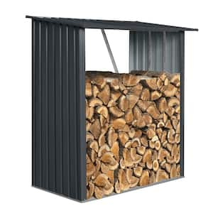 35.25 in.  Outdoor Meta Firewood Rack, Open Woodshed for Firewood, Pellet, or Lumber Storage, Black