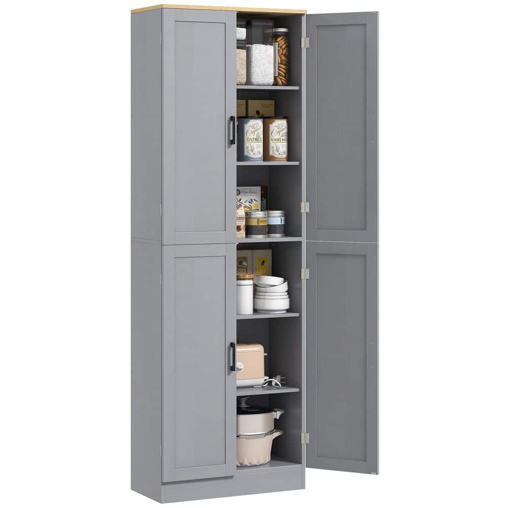 23.5 in. W Wood Freestanding Kitchen Pantry, 4-Door Storage Cabinet Organizer with Adjustable Shelves, Distressed Gray price history on PriceWatchPro