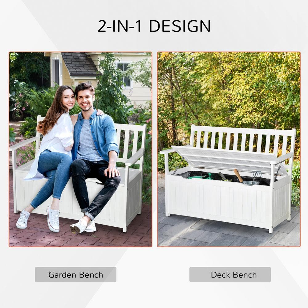 White Acacia Wood Outdoor Storage Bench with Waterproof Lining