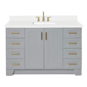 Taylor 55 in. W x 22 in. D x 36 in. H Freestanding Bath Vanity in Grey with Pure White Quartz Top