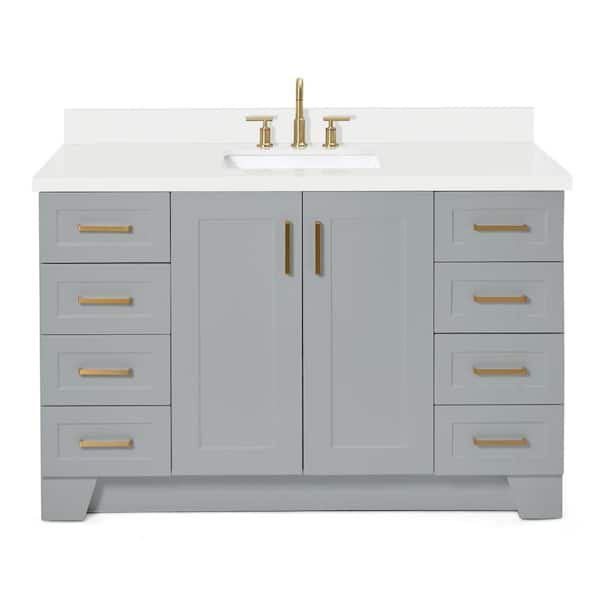 Taylor 55 in. W x 22 in. D x 36 in. H Freestanding Bath Vanity in Grey with Pure White Quartz Top