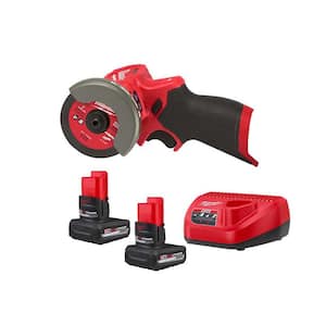 M12 FUEL 12V Lithium-Ion Brushless Cordless 3 in. Cut Off Saw w/M12 XC 5.0 Ah Battery (2-Pack) Starter Kit and Charger