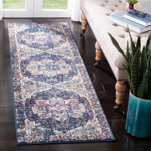 Evoke Navy/Gray 2 ft. x 7 ft. Border Runner Rug