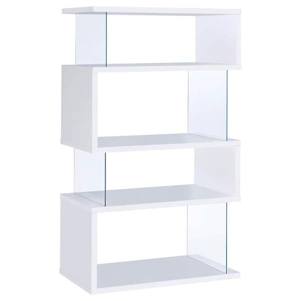 63 in. White Wood 4-shelf Etagere Bookcase with Open Back