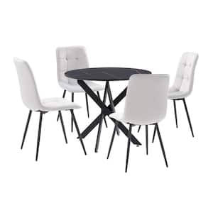 Lennox 5-Piece Round Engineered Wood Top Table with Gray Chair Dining Set