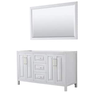 Daria 59 in. W x 21.5 in. D x 35 in. H Bath Vanity Cabinet without Top in White with Gold Trim and 58 in. Mirror
