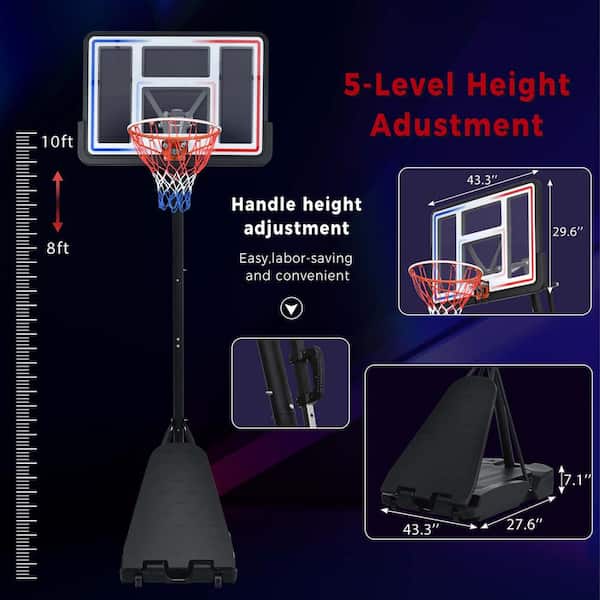 Waterproof Portable Basketball Hoop with Super Bright LED Lights 8 ft.