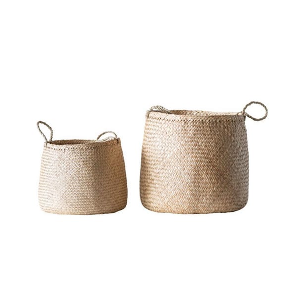 Storied Home Boho Woven Seagrass Storage Baskets in Natural (Set of 2)