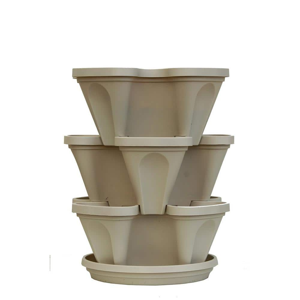 3 Tier Plastic Stackable 3 Pot Planters (Slate Blue)