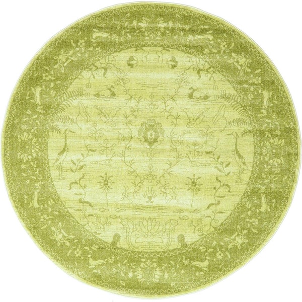 Unique Loom La Jolla Floral Light Green 6' 0 x 6' 0 Round Rug 3114669 ...