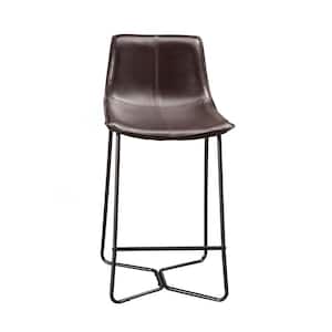 Live Edge 11 in. H Dark Brown Low Back Metal Bar Stool with Faux Leather Seat Set of 2