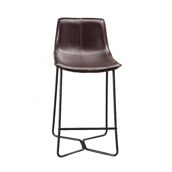 Alpine Furniture Live Edge 11 in. H Dark Brown Low Back Metal Bar Stool with Faux Leather Seat Set of 2
