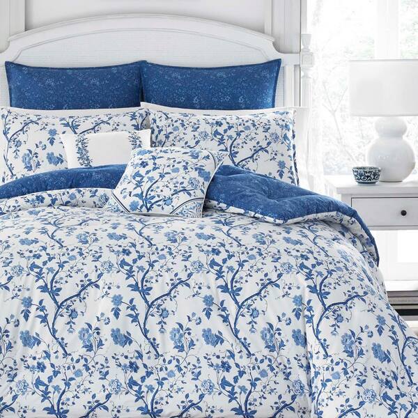 Laura Ashley イザベル　デュべカバー Laura Ashley Elise 2-Piece Blue Floral Cotton Twin Duvet Cover Set