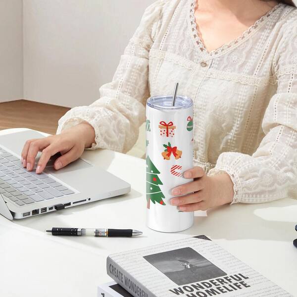 VEVOR 24 Pack Sublimation Tumblers 20oz Skinny Straight, Stainless Steel Sublimation Tumblers Blank, Stainless Steel Double Wall Tumbler, White