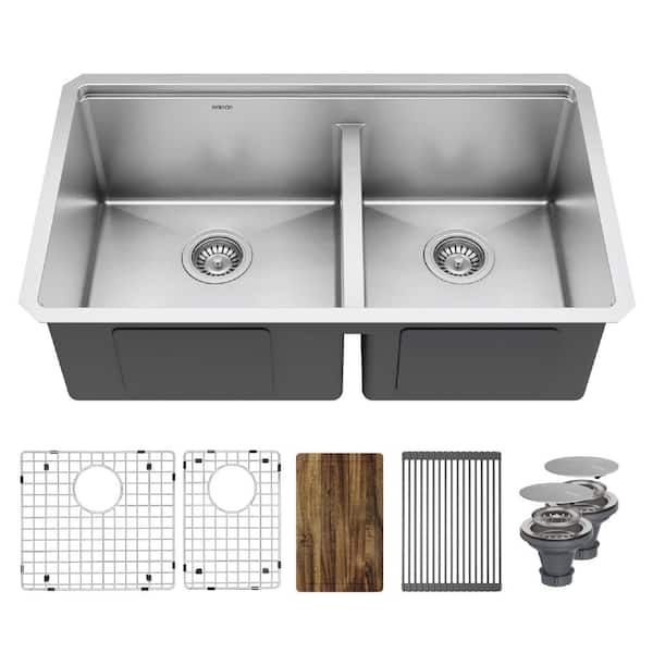 Elite 32 in. Undermount 60/40 Double Bowl 16 Gauge Stainless Steel Workstation Kitchen Sink