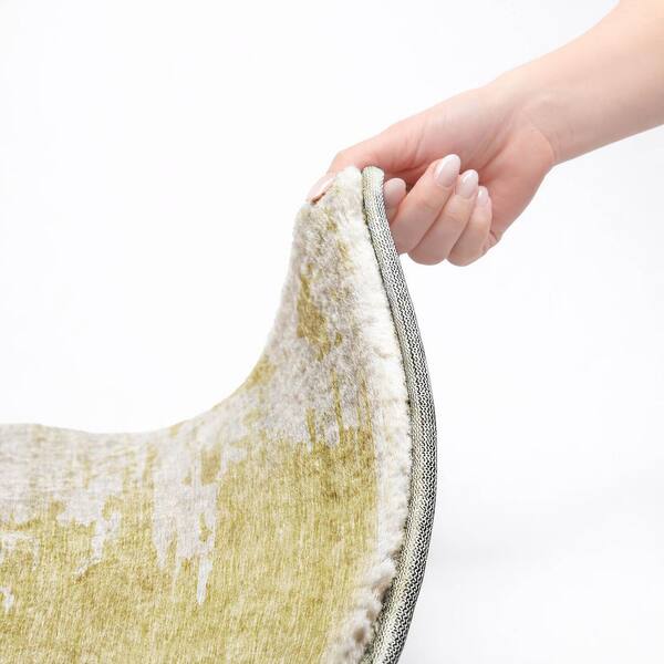 Dream Shag Premium Machine Washable Abstract ADS705 Gold 3 ft. x 5 ft. Area Rug