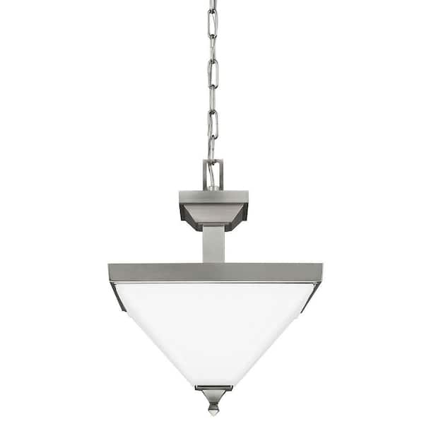Generation Lighting Denhelm 2-Light Brushed Nickel Semi-Flush Mount Convertible Pendant with Inside White Painted Etched Glass