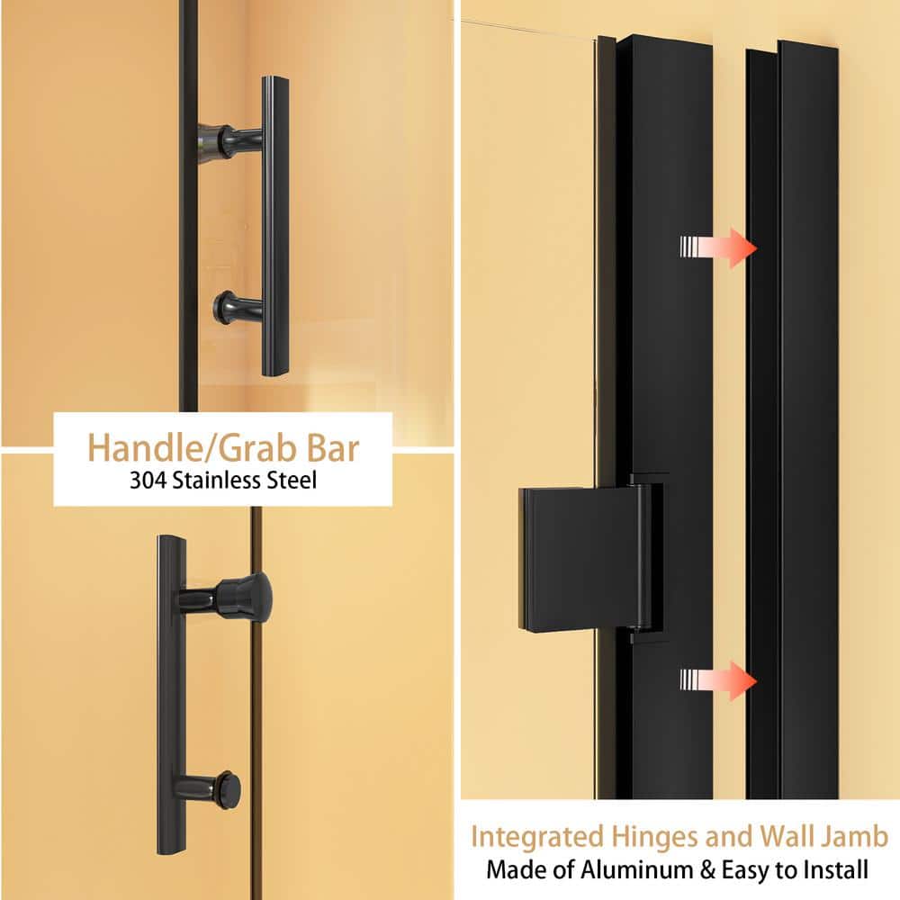 Matte Black Frameless Pivot Shower Door with Clear Tempered Glass