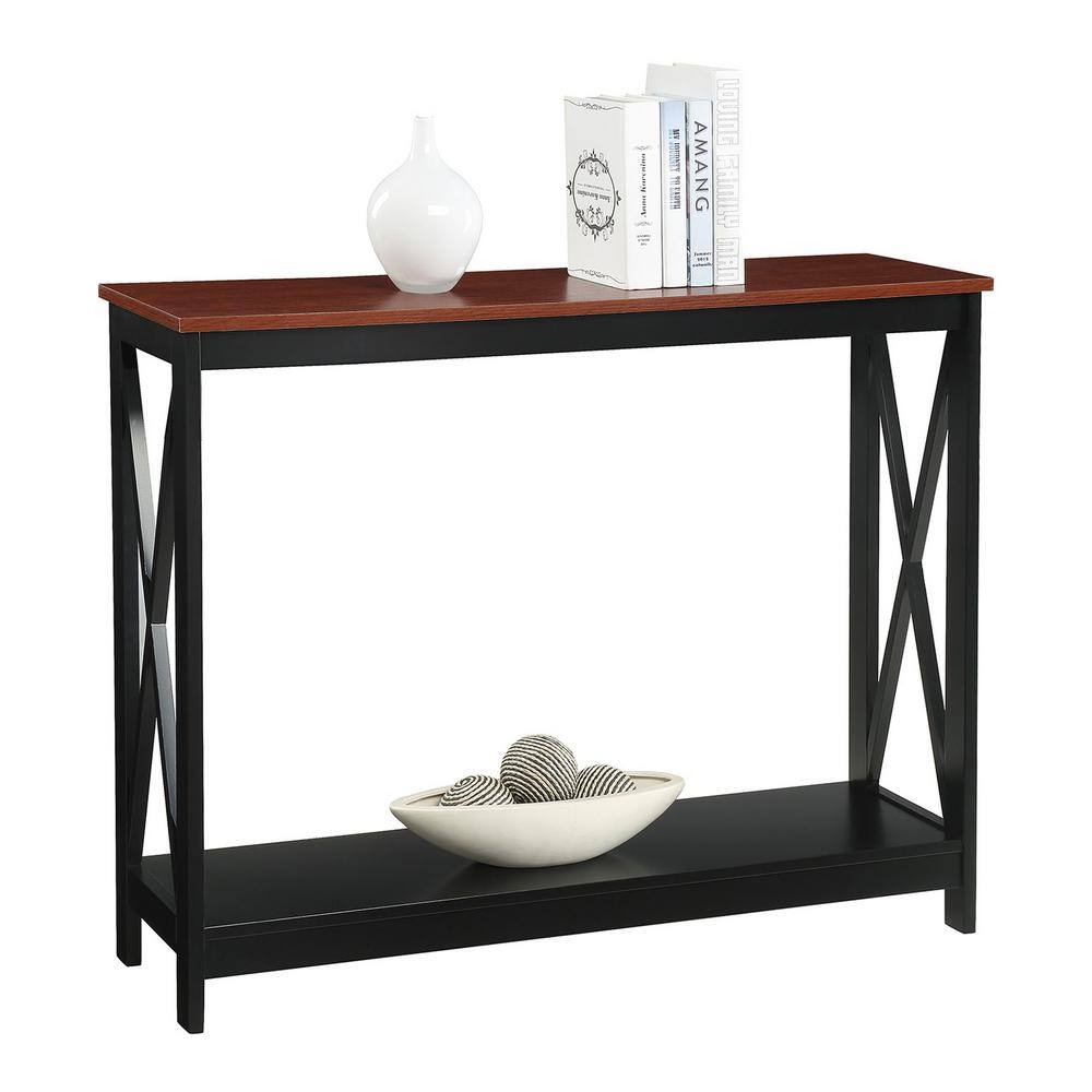 Cherry Black Wood Console Table with Storage Shelf