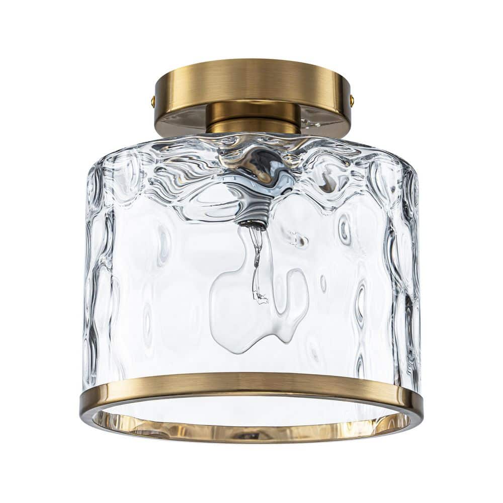 1-Light Modern Gold Semi Flush Mount Ceiling Light Fixture with Clear Hammered Glass Lampshade for Hallway Bedroom Foyer price history on PriceWatchPro