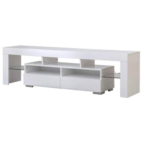 Unbranded 63 in. White TV Stand with 2 Drawers Fits TV's up to 72 in. with LED RGB Lights