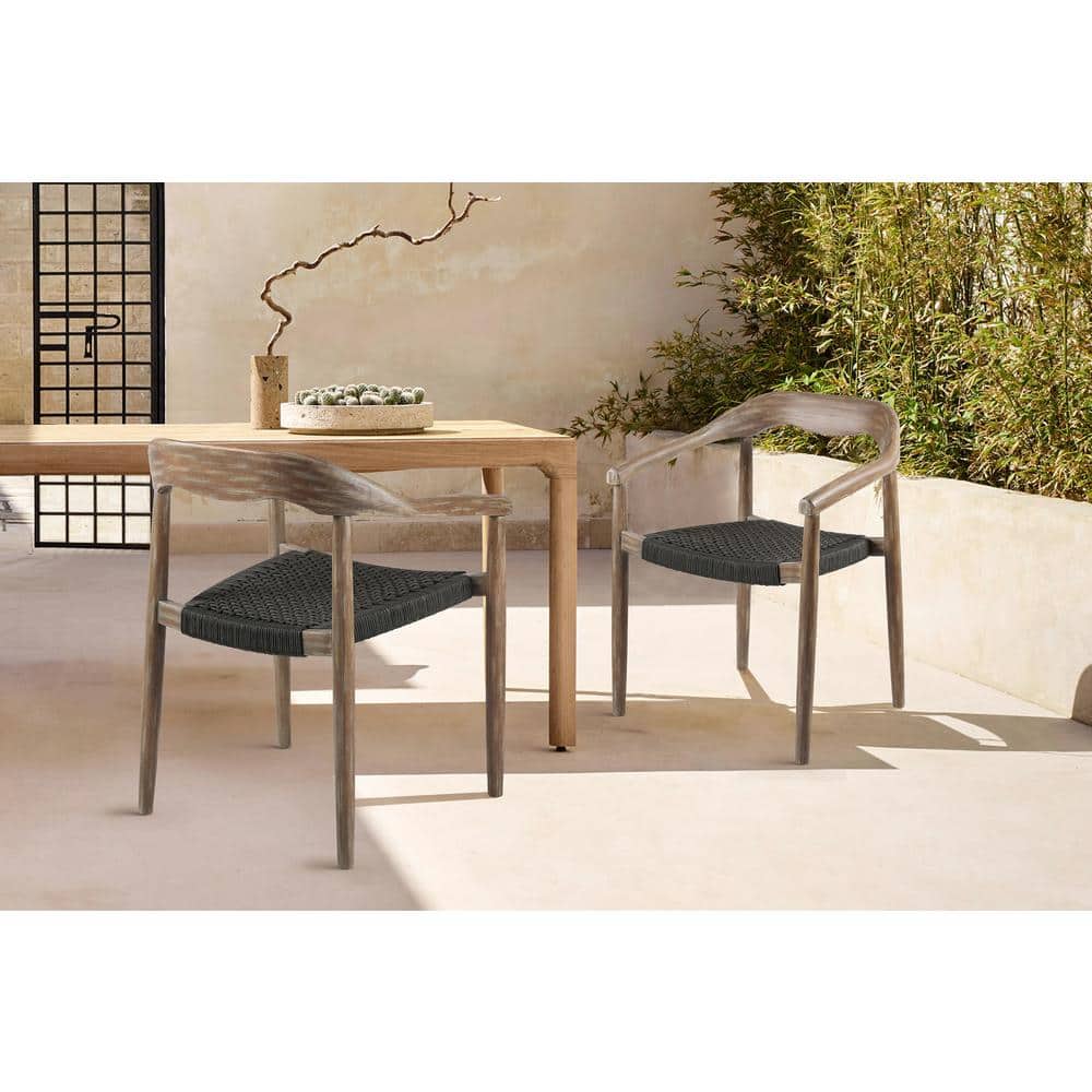 Santo Eucalyptus Wood and Charcoal Rope Arm Chair Set