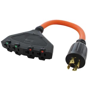 1.5 ft. L14-20P Generator 4-Prong 20 Amp Plug to (4) NEMA 5-15/20R 20 Amp Household Female Connectors Cord