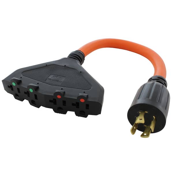 AC WORKS 1.5 ft. L14-20P Generator 4-Prong 20 Amp Plug to (4) NEMA 5-15/20R 20 Amp Household Female Connectors Cord