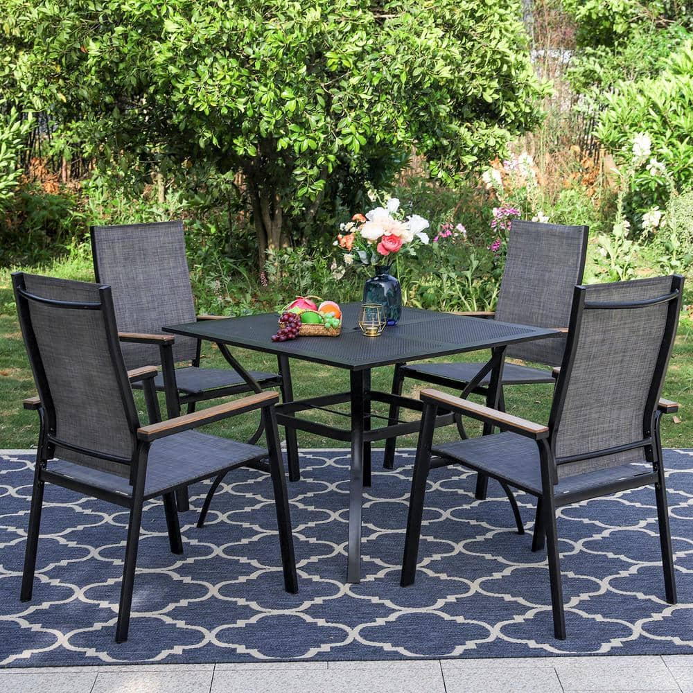 Reviews for PHI VILLA Black 5-Piece Metal Outdoor Patio Dining Set with ...