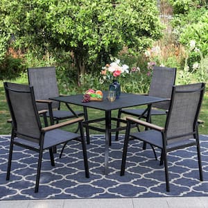 Black 5-Piece Metal Outdoor Patio Dining Set with Square Table and Stackable Aluminum Chairs