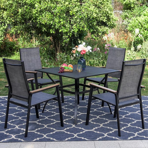 PHI VILLA Black 5Piece Metal Outdoor Patio Dining Set with Square