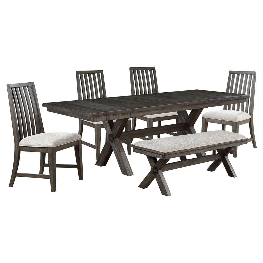 Steve Silver Riverdale 6Piece Black Wood Dining Room Set with 4 White