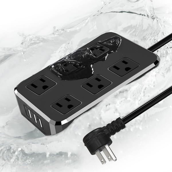 6 ft. 16AWG/3Cord 15 Amp 125-Volt Outdoor Extension Cord with 6 Outlets and 3 USB Ports Weatherproof Power Strip Black