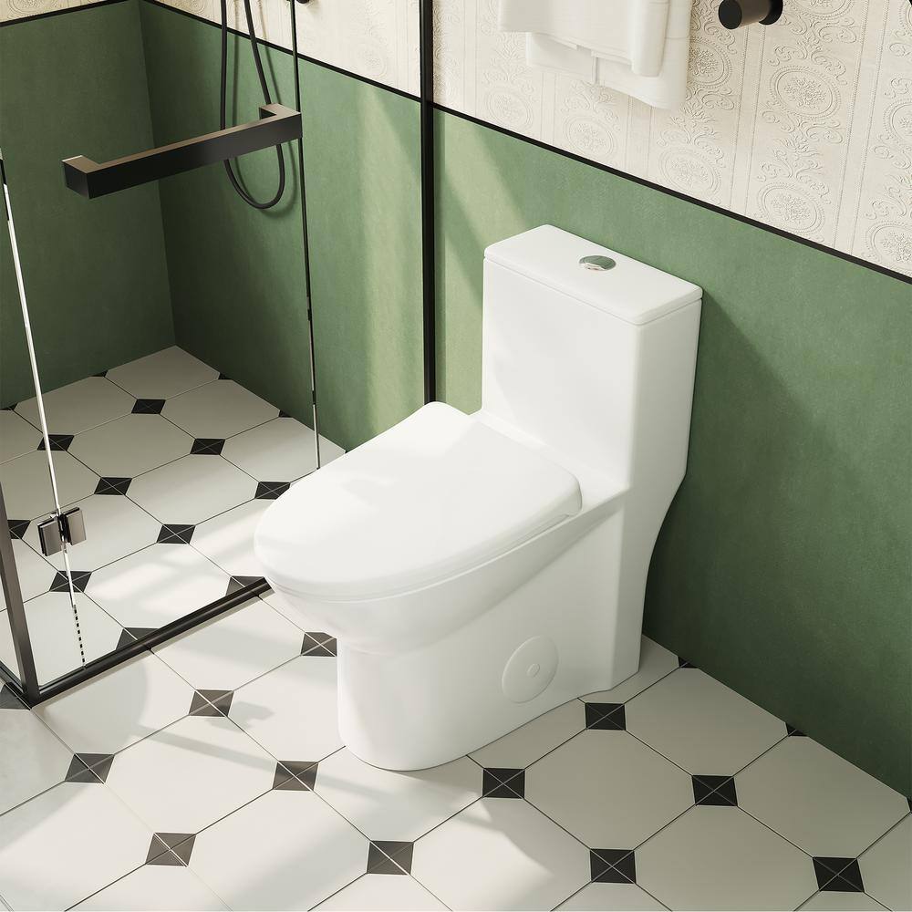 Glossy White Ceramic Elongated One-Piece Dual Flush Toilet