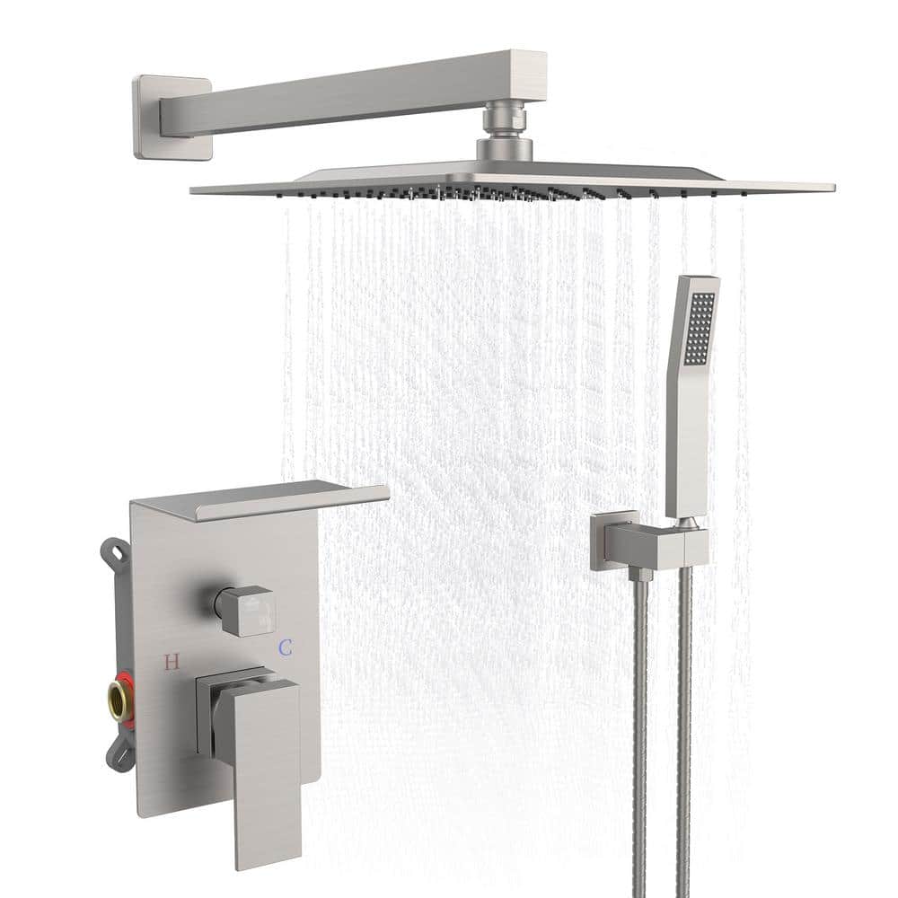 1-Spray 10 in. Wall Mount Fixed and Handheld Shower Head 2.2 GPM in Nickel 