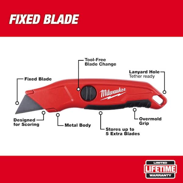 Fixed Blade Utility Knife with General Purpose Utility Blades with Dispenser